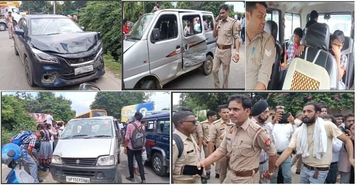 मेरठ में तेज रफ्तार का कहर, कार व स्कूल वैन की टक्कर, 5 बच्चे घायल, मचा हड़कंप