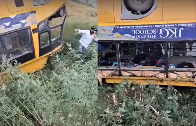 मेरठ के दौराला क्षेत्र में अनियंत्रित होकर पलटी स्कूली बस