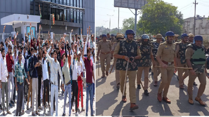 Workers protest in Noida